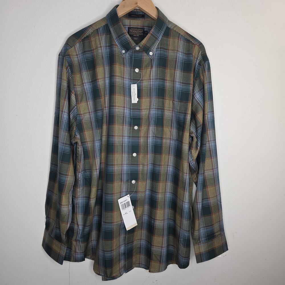 NWT Pendleton Shirt Mens XL Green Button Up Long Sleeve Plaid Bridgeport